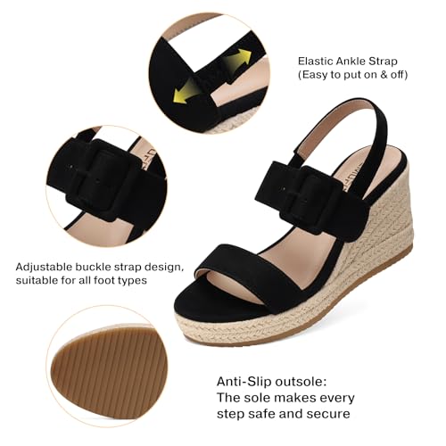 Image of TEMOFON Espadrilles Wedge Sandals for Women: Slip On Elastic Ankle Strap Platform Sandals Dressy Comfortable Summer Wedges Heels Shoes