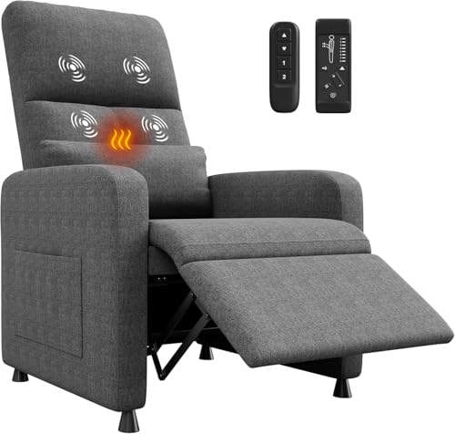 GarveeLife Sillón Reclinable Eléctrico con Masaje y Calor, Respaldo y Reposapiés Ajustables, Soporte Lumbar, Bolsillos Laterales y Puerto USB, Tapizado De Lino Cómodo para Sala De Estar