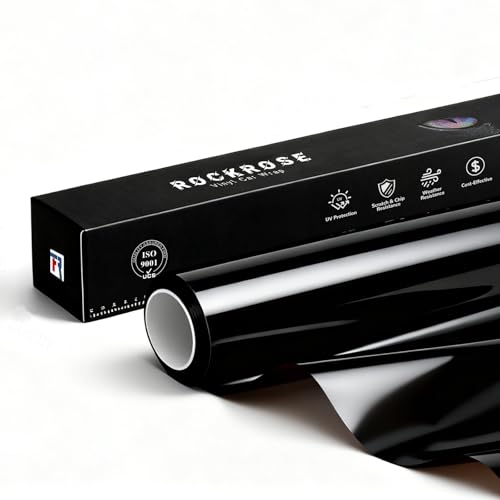 Image of RockRose 2026 Ultra Gloss Black Vinyl Wrap for Cars 60 in x 15FT - Self Adhesive Car Wrap Vinyl Roll, Anti-Wrinkle & Air Release, Durable Piano Black Gloss Finish for Exterior & Interior