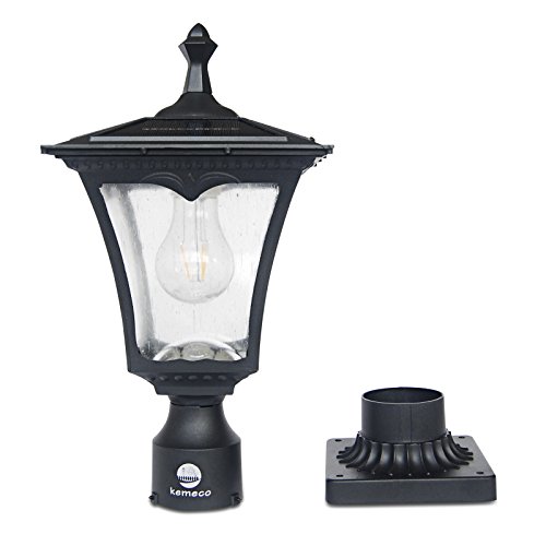 Kemeco ST4301Q Filament LED Cast Aluminum Solar Post Light Fixture with 3-Inch Fitter