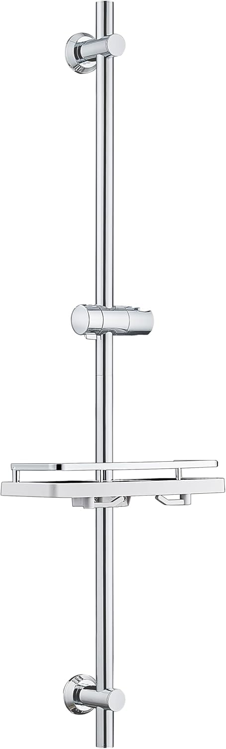 Görbach Asta Doccia in Acciaio Inox con Supporto Soffione Regolabile per Adattarsi ai Fori Esistenti, Adatto per Doccette Standard, Saliscendi Doccia 100 cm con Mensola Cromo