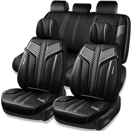 Image of CAR PASS Nappa Leather Seat Covers for Cars, Luxury Waterproof Seat Covers Full Set, 5 Seats Universal Car Seat Protectors, Breathable Car Seat Covers Fit for Most Cars SUV Truck Sedan Automotive