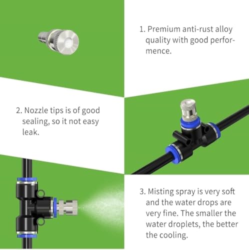 Image of Fieldstar 10Mtr Hose Pipe & 8pc Atomization Misting Fog Nozzles with Tee Connector Suitable for DIY Sanitization Tunnel Fogger Sprayer Watering Irrigation Fogging Mist Kit Sprinkler (8 Nozzles)