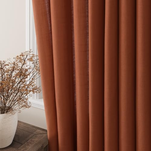 Image of Nanspring Terracotta Linen Curtains 102 Inches Long for Living Room Textured Lightweight Elegant Modern Decor Curtain Drapes Grommet Semitransparent Light Filter Treatments Panel for Bedroom 52X102