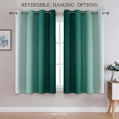 Image of G2000 Blackout Curtains & Drapes for Bedroom Living Room 63 Inch Length Teal and Greyish White Room Darkening Window Treatments Ombre Thermal Insulated Light Blocking Grommet Backdrop 2 Panels Set