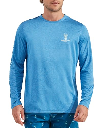 CARIBBEAN JOE Men's Rash Guard, Tiki Faced Long Sleeve Sun Protection Swim, Beach and Fishing T-Shirt Top, Blue Sapphire Spacedye, XX-Large