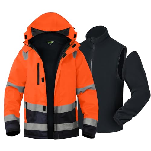 WORK IDEA Vielseitige 3-in-1 Arbeitsjacke mit Reflektoren - Wasserdicht Winddicht atmungsaktiv - Ideale Winter-Arbeitskleidung und Warnschutzjacke für alle Jahreszeiten