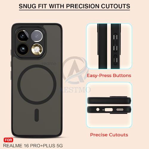 Image of AESTMO Realme 16 Pro Plus Back Cover | 360 Protection | Matte Frosted Hard Back Translucent | Compatible with MagSafe Accessories (MagSafe Matte Hard Black Bumber)
