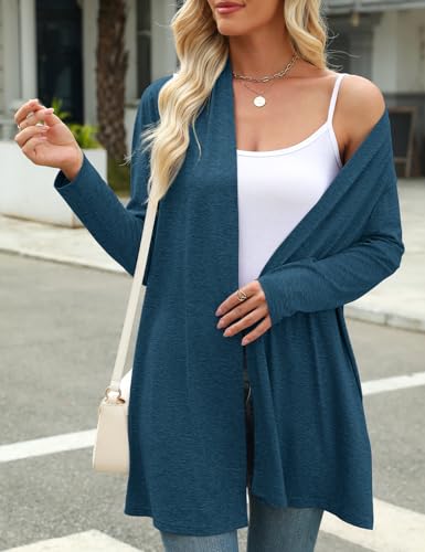 Image of JollieLovin Women's Plus Size Long Sleeve Lightweight Cardigans Open Front Casual Soft Drape Fall Dusters(2X,D-Indigo)