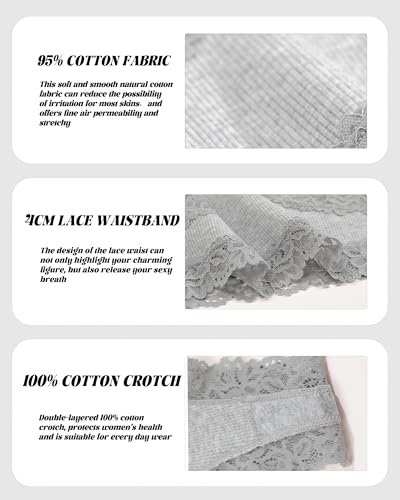 Image of Sth Big Womens Cotton Underwear Sexy Lace Brazilian Panties Soft Breathable Cotton Bikini for Ladies 6 Pack