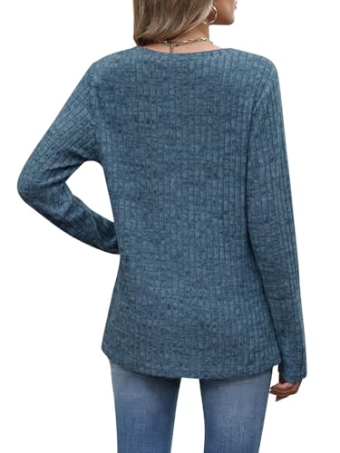 Womens Henley Knit Sweaters 2025 Fall Winter Deep V Neck Long Sleeve Button Pullover Casual Tops3