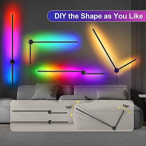 Image of RGB LED Wall Sconces Set of Two with Remote, 15 Color Modes, Dimming, DIY 180 Rotate, Black Plug in Wall Sconces with Warm Light, Dynamic Multicolor Ambience Lights, Plug in Wall Light, 39.4 Inches