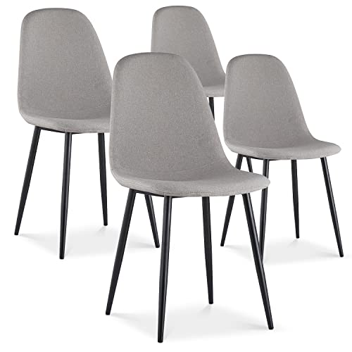 INTENSE DECO Lot de 4 chaises Bali Tissu Gris Pieds Noir
