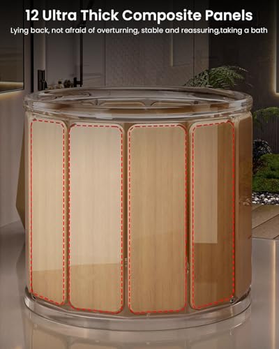 Image of HANNEA 27 inch Folding Bath Tub for Adult for Bathroom PVC Multifaceted Sitting Portable Bathtub Ice Bath Tub for Adults Therapy Thermal Sitting Bucket with Drainage Pipe Adult Easy for Shower Room