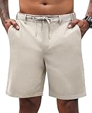 Lion Nardo Linen Shorts for Men Casual Elastic Waist Drawstring Summer Beach Linen Shorts Men Dress Shorts 7 Inch Inseam Apricot