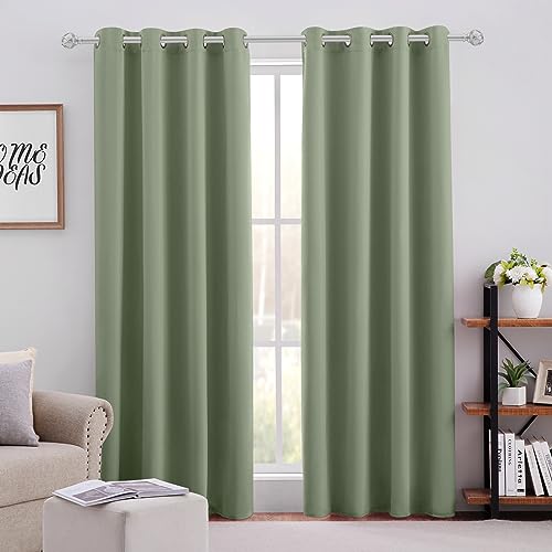 Image of HOMEIDEAS Sage Green Blackout Curtains for Bedroom 52 X 84 Inch Length 2 Panels Set Room Darkening Bedroom Curtains, Soundproof Thermal Grommet Window Curtains for Living Room for Christmas