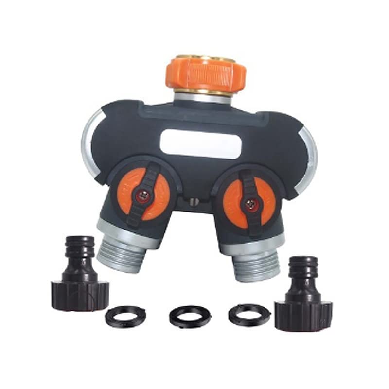 2 Way Garden Hose Splitter,3/4 Inch Zinc Alloy Garden Tap Splitter Outdoor Y Valve Utility Hose Connector with Adaptor and Washers,D Type