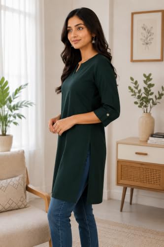 Image of Women's Rayon Solid Straight Kurti | 3 /4 Sleeve | Round Neck with V Cut | Regular Fit | Casual Office Wear Kurta for Women