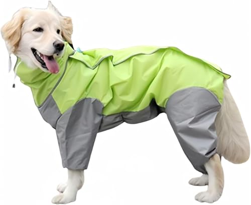 ドッグウェア 犬服 犬用レインコート 中型犬 大型犬 雨合羽 防水 軽量 通気 雨具 反射テープ 帽子付き レインポンチョ 犬 カッパ 梅雨の日 お散歩用 手入れ簡単 洗える 着脱簡単 (26,緑です)