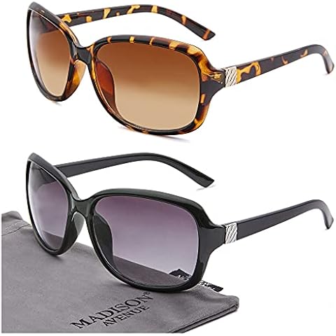 Madison Avenue 2 Pack Classic Vintage Sunglasses for Women, Fashion Sun Glasses with UV400 Protection Cover