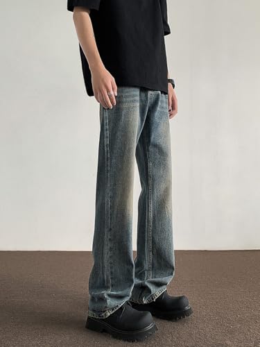 Men's Pants Brown Bootcut Jeans Retro Loose Trouser for Man4