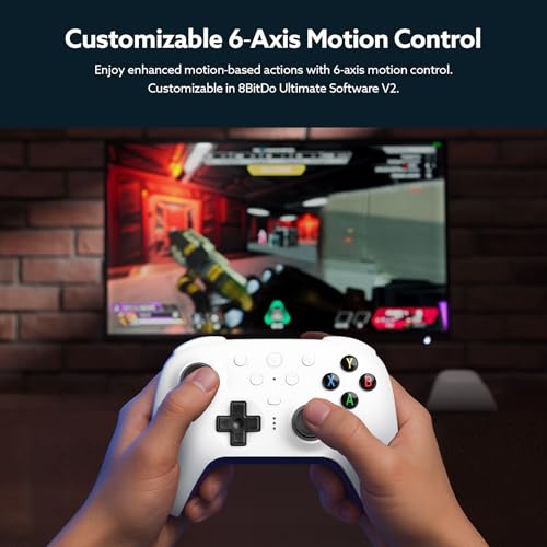Image of 8BitDo Ultimate 2 Wireless Controller with TMR Joysticks for Windows & Android, Gaming Controller with Switchable Hall Effect /Tactile Triggers, RGB Fire Ring,8Speed Wireless Tech, Charging Dock, White