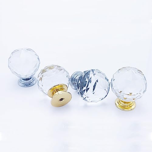 Image of 4pcs Crystal Lamp Finials Cap Knob 1-3 /4 Inches Diamond Knob for Lamp Shade Lamp Decorations Diamond Lamp Shade Finial with Silver Base Lamp Topper Knob Faceted Ball (Gold and Silver)