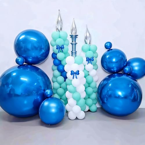 Image of 50 Inch Metallic Dark Blue Round Foil Balloons 3pcs Large Foil Ball Balloon | Jumbo Giant Helium 4D Ball Balloons for Birthday Party, Graduation, Wedding, Christmas, New Year, Disco Prom Party Decoration
