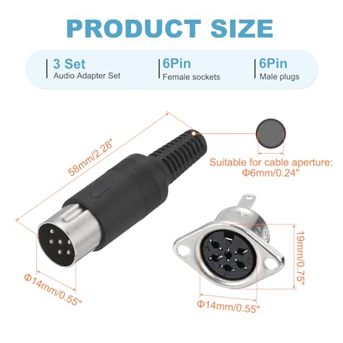 MECCANIXITY Conector DIN macho y adaptador hembra 6 pines x6 miniatura 2