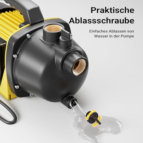 Wiltec Gartenpumpe 3800/h, 1200W, mit Tragegriff & Wasserablassschraube, max. Förderhöhe 48m, für...