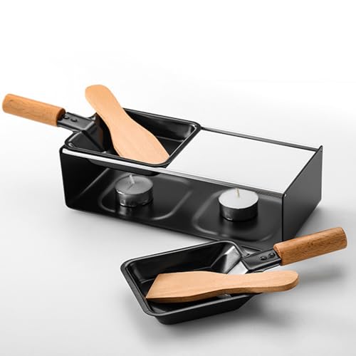 TAMUME Juego de fondue de queso para reunión, 2 espátulas y 2 sartenes de queso