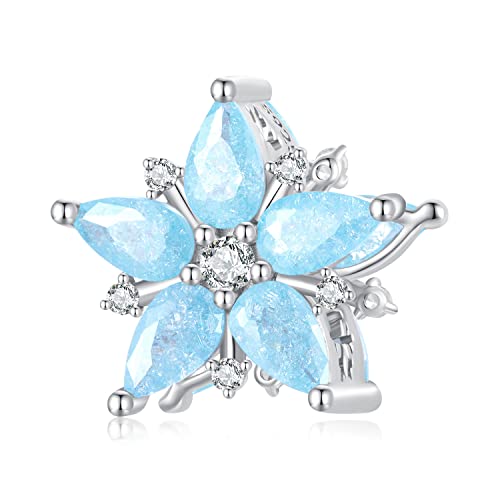 Colgante de copo de nieve de invierno, plata de ley 925, perla de Navidad para pulsera Pandora