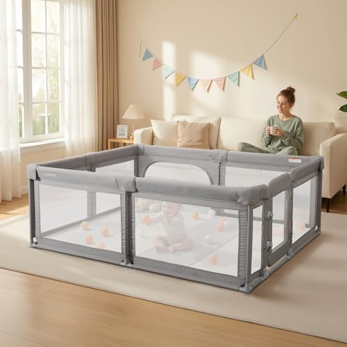 Image of Baby Playpen,Extra Large Playpen for Babies and Toddlers, Sturdy Play Pen Play Yard with Safety Gate,79 inchx71 inchBaby Play Pen(Cationic Light Grey)