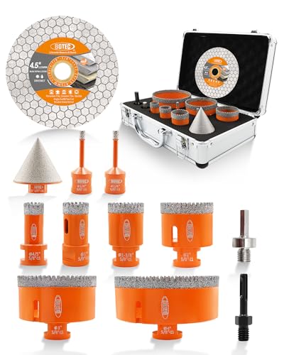 Image of BGTEC Diamond Hole Saw Kit - 11PCS 6 /6 /20 /25 /35 /50 /75 /100mm Drill Bits & 50mm Chamfering Bit & SDS /HEX & 115mm Tile Blade for Porcelain Tile Ceramic Granite Marble Stoneware
