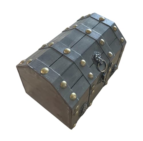 Pirate Treasure Chest - Vintage Memory Box or Keepsake Holder - Lockable Jewellery Storage Box for Keepsakes, Jewelry, and Trinkets - Antique Wooden Pirate Treasure Chest - Kids Gift - Grey