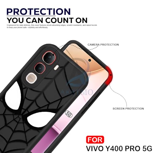 Image of AESTMO Back Case Cover for Vivo Y400 Pro 5G Cover | Spidey Face Mask Design | Silicone Case | Full Body Protection | Camera Protection Back Cover for Vivo Y400 Pro 5G (Black)