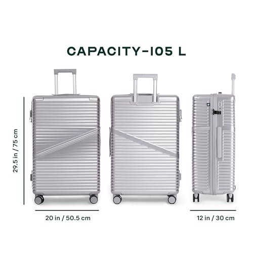 Image of Assembly 28-Inch Trolley Bag Large Size Check-in Suitcase with 8 Wheels, Anti-Theft Zippers & TSA Lock, Expandable Polycarbonate Hard Shell Luggage for Long Travel Plan, Silver