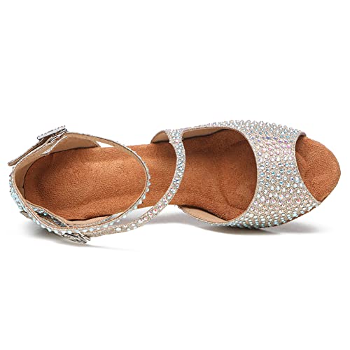 YKXLM Women Rhinestone Ballroom Dance Shoes Latin Salsa Performance Dance Shoes4