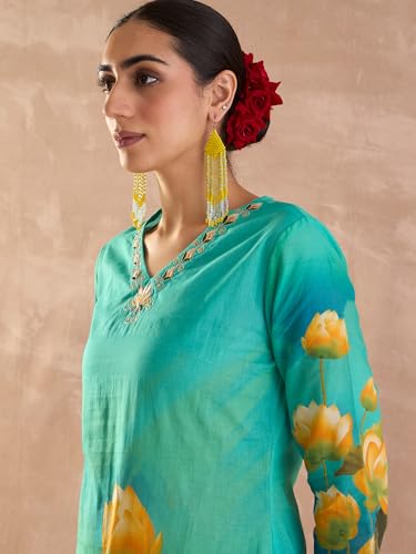 Image of INDO ERA Women's Cotton Floral Printed Straight Kurta (IESTR12002)