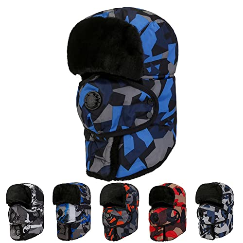 FENOKD Men Hat Winter Windproof Ski Hat Warm Women Fur Earflap Winter Skiing Hat Cap Bomber Hats Skiing Cap (Red One Size)?Red-One Size