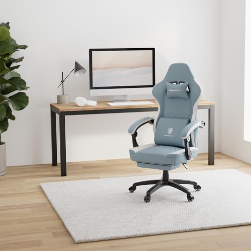 Dowinx - Sedia da gaming con imbottitura a molle insacchettate, in tessuto, con poggiapiedi, ergonomica, per PC, ufficio, capacità di carico: 150 kg, blu - Immagine 1