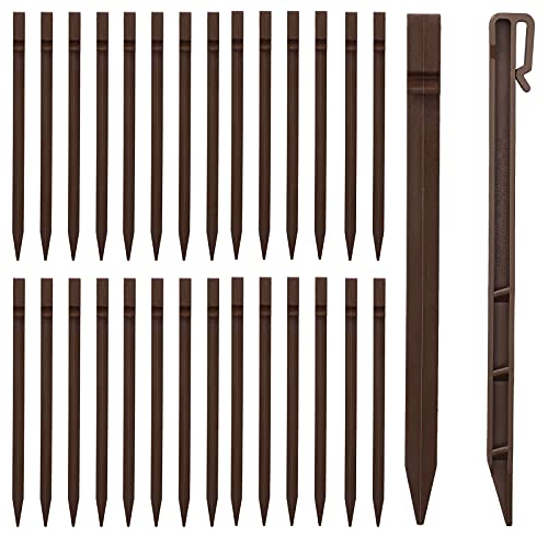 DUDNJC 30 estacas de anclaje de plástico para jardín, estacas de tierra resistentes para paisaje, para mantener la red de jardín, bordes de césped y cubierta de malas hierbas (café) Cover