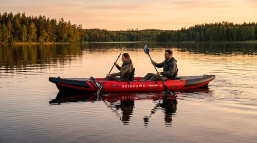 SKINHAWK Prestige Red Kajak Set 400 - Čamac na napuhavanje - Kanu - 400 x 96 cm - Kajak za 2 osobe (Set s veslom od fiberglasa)