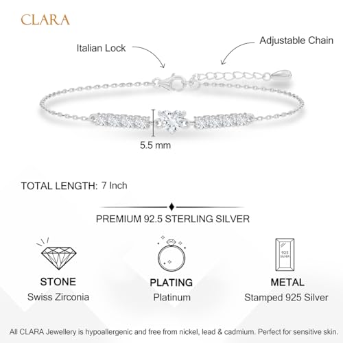 Image of Clara 925 Sterling Silver Heart Solitaire Pendant Earrings Chain Bracelet Ring for Women & Girls| Platinum Plated | Gift for her