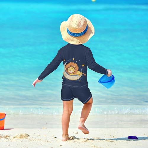 Lion Crescent Toddler Swimsuit Boy 3T Long Sleeve Swimming Shirt Outfit Set with Swim Trunks, 2 Piece4