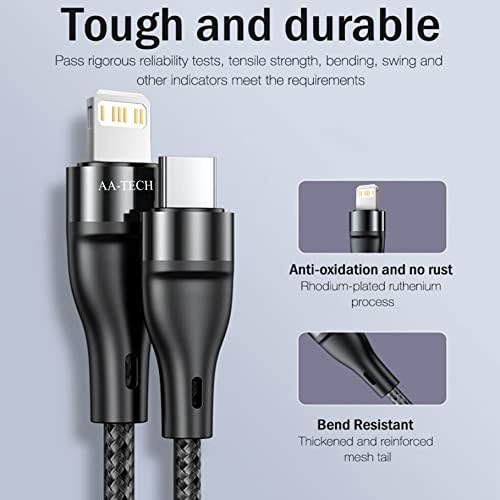AA-TECH USB C to Lightning Cable, Nylon Braided 1.5M Type C to Lightning PD Fast Charger Data Lead Cable Compatible with iPhone 13 12 11 Pro Max XR XS X 8 Plus