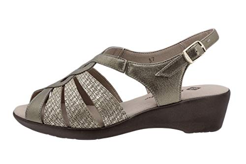 Sandales PieSanto 190392 en cuir vison avec talons compensés effet métal