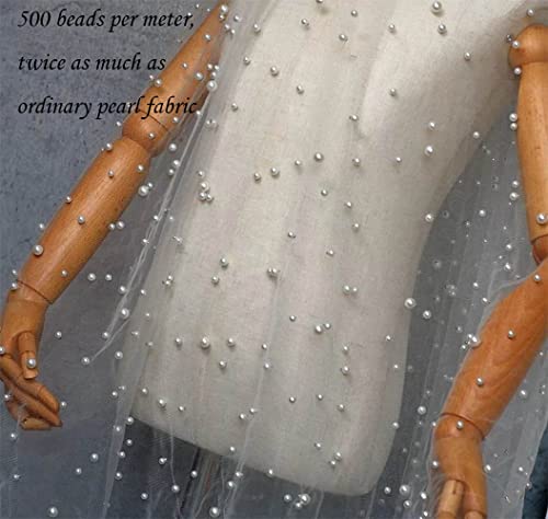 Timecosy Wedding Table Tulle Tablecloth White Pearl Tulle Veil Fabrics Arch Dessert Table Decorations 10Ft Party Sweetheart Table Décor Big And Small Beaded Pearl Fabric 2Pcs 60X120 Inch thumb #2