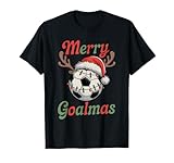 merry goalmas christmas funny santa soccer ball renna maglietta