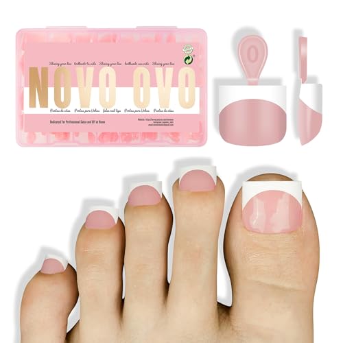 NOVO OVO Extra Short Toe Nail Tips White French Tip BABY PINK Sha...